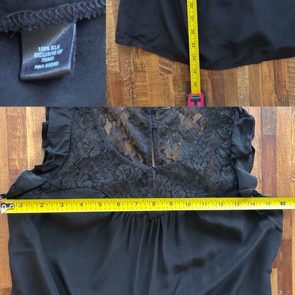Y2K Black Silk Sleeveless Blouse – Lace Yoke & Ruffle Trim – Size S - Picture 5 of 5